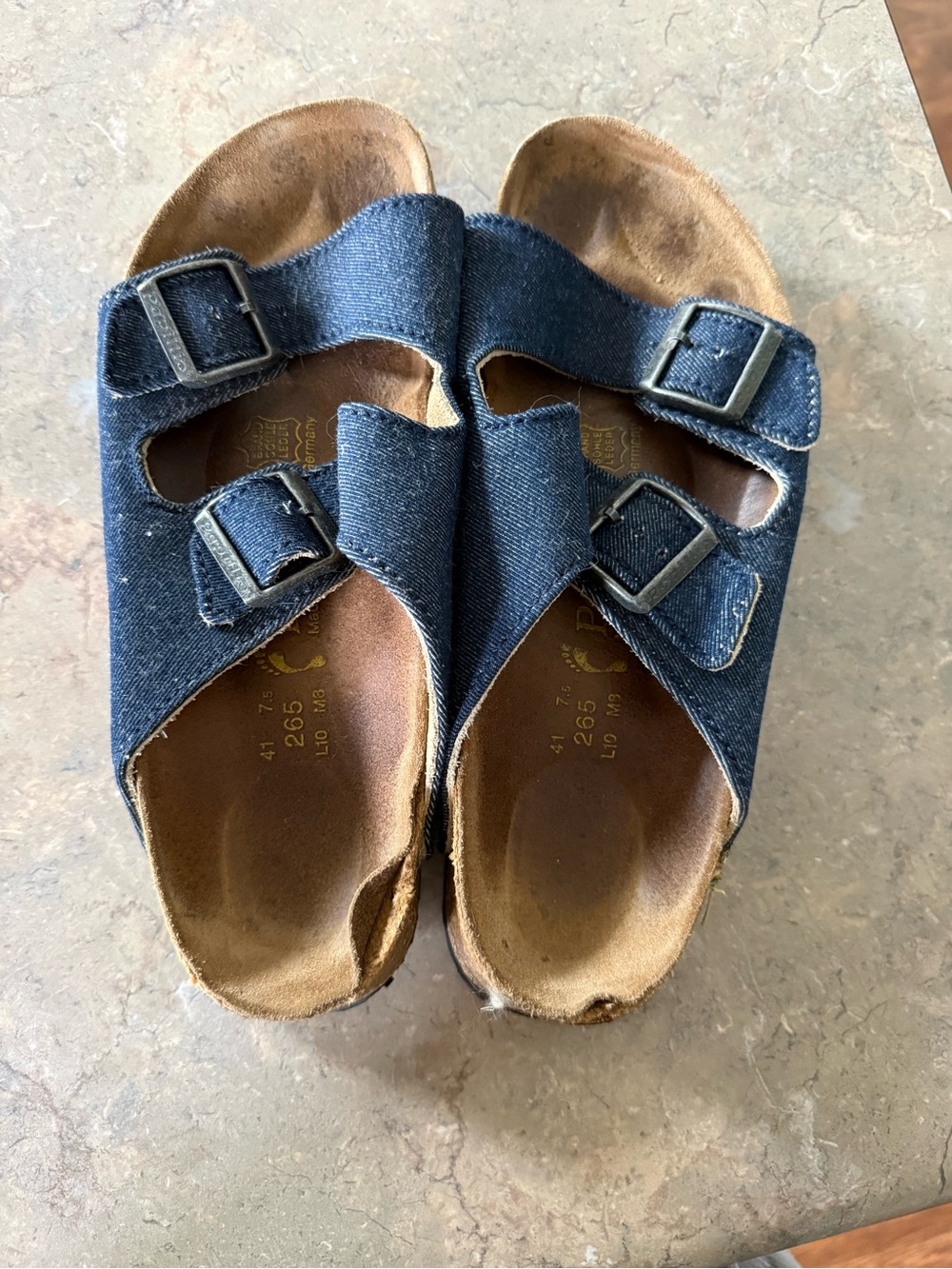 Birkenstock Denim Double Strap Slide Sandals - Dark Blue